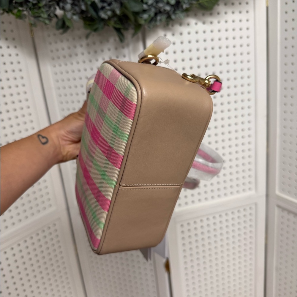 Coach Mini Satchel Crossbody Bag Pink Plaid Gold Handbag NWT - Picture 9 of 15